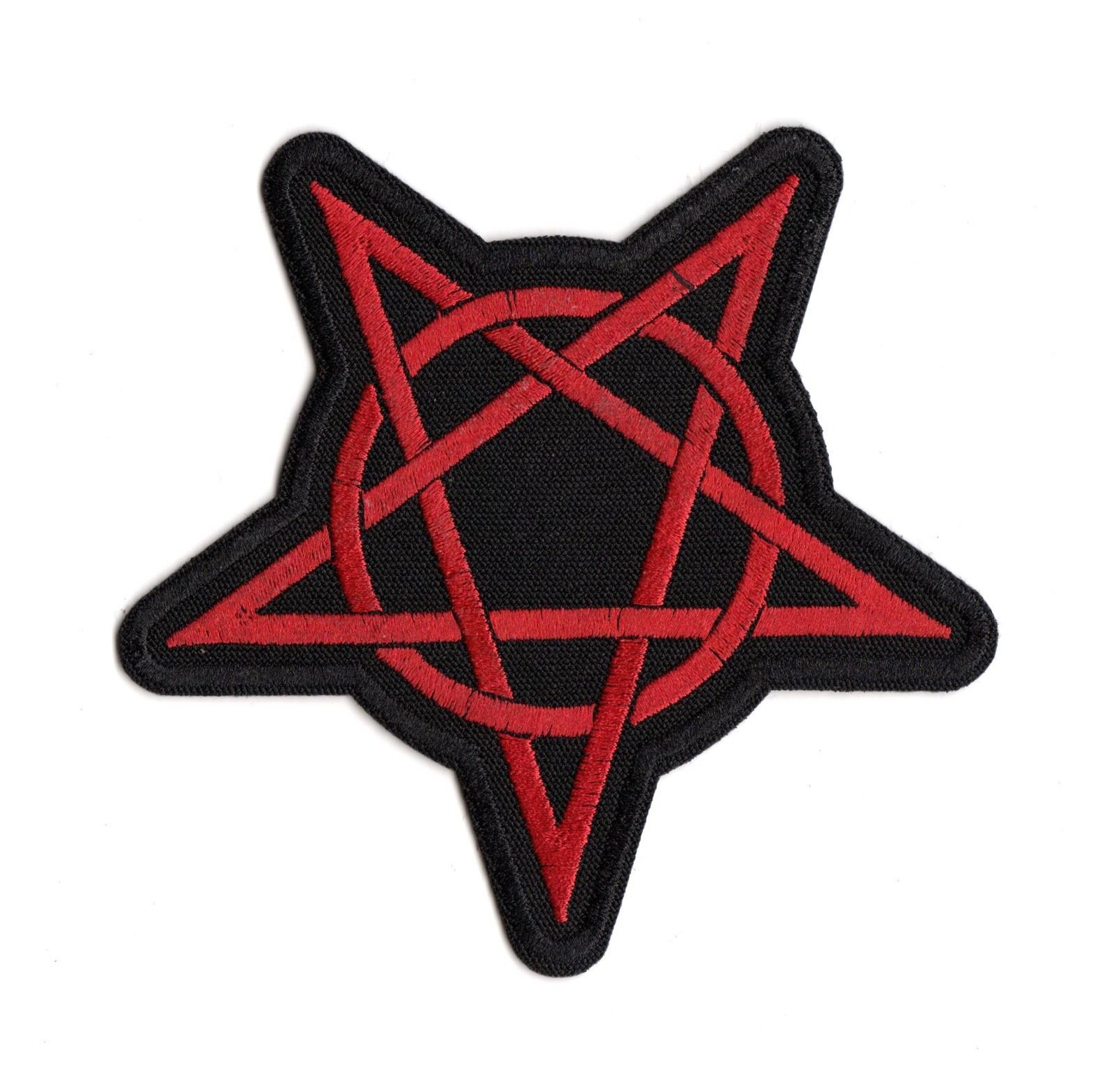 Red Unicursal Pentagram Embroidered Sew-on Patch | Satanic Biker Gothic ...