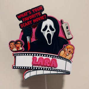 Personalized Horror Movie Cake Topper | Ghostface Scream Theme | Spooky Party Decoration