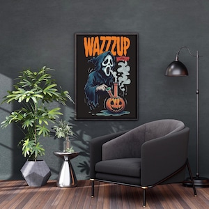 Ghostface Digital Art Print | Horror Halloween Wall Decor | Spooky WAZZZUP Poster | Scary Movie Inspired Artwork Download