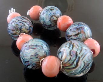Handmade Silver Twisty Encased Round Lampwork Beads set