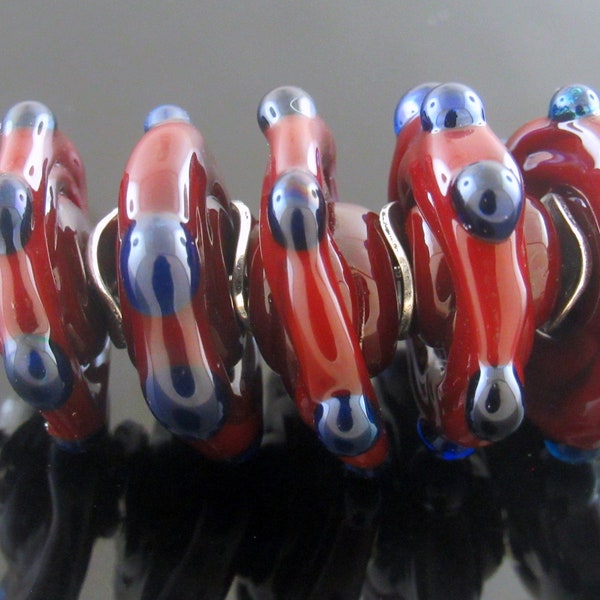 Handmade Organic Chocolate Brown with Silver Blue Disk Lampwork Beads