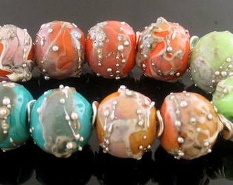 Made To Order(MTO) --Handmade Mixed Pastel Decorated with Silvered Ivory Shards and Loads of Fine Silver Trail Round Lampwork Beads