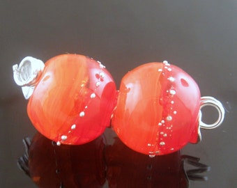 Made To Order (MTO) –Handmade Veiled Coral and Orange Decorated with Fine Silver Round Lampwork Beads