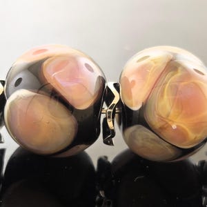 Handmade Lampwork Bead Earring Pair: Black Fire Opal Dots--(Made to Order)