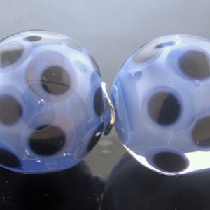 Made To Order (MTO) –Handmade Violet Blue Encased Decorated with Mauve and Black Dots Earring Lampwork Beads