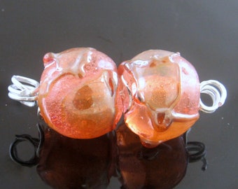 Made To Order (MTO)—Handmade Pink wrapped in Silvered Rubino Shards Rounds Pair Lampwork Beads