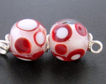 Made To Order(MTO) --Handmade White Encased Decorated with red and white lampwork bead earring pair