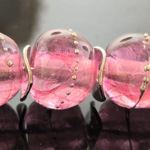 Handmade Veiled Rose Pink wrapped With Fine Silver wrap Lampwork Set