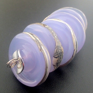 Made To Order (MTO) –Handmade Silver Opal Purple decorated with Silvered Ivory stringer and fine silver Disk Lampwork Beads