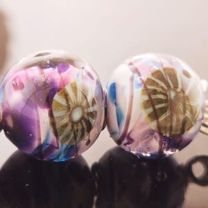 Handmade Mixed light purple with silver Murini Round Encased with black detail Lampwork Earring Pair