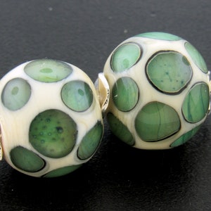 Made To Order(MTO) --Handmade Silver Ivory and Copper Green with clear dots lampwork bead earring pair