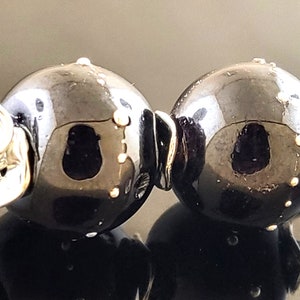 Handmade Dark Violet with Silver Dots Round lampwork bead earring pair