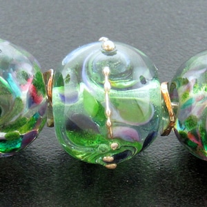 Made To Order(MTO) --Handmade Bright Violet and Green Adventurine Twirled with Fine Silver  Round Lampwork Beads