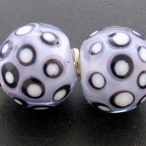 Made To Order (MTO)—Handmade Pale purple decorated with stacked dots round Lampwork Earring Bead Pair