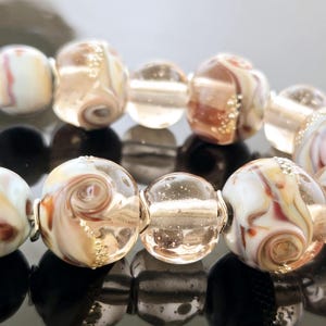 Handmade Peach Rose and Sand Pastel and Transparent Decorated with Fine Silver Mesh and 2 twirls Lampwork Bead Set