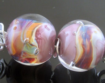 Handmade Violet Lampwork Earring Bead Set: Raku Stringer Encased