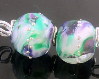 Made To Order(MTO) –Handmade Mixed Violet and Green Encased Nugget with Fine Silver Lampwork Beads