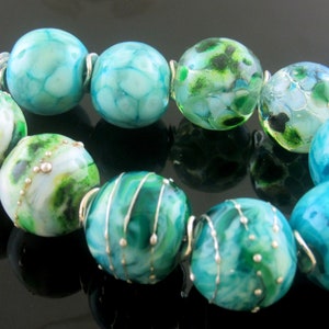 Made To Order (MTO)—Ocean Themed Organic Mixed Turquoise Pairs Lampwork with Fine Silver Trail beads
