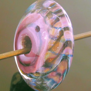 Handmade Organic Violet wrapped in Silver Twity Encased Disk Big Hole Focal Lampwork Bead