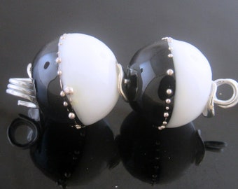 MTO--Handmade White and Black with Fine Silver Lampwork Beads