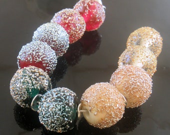 Handmade Mixed Decorated with Silver glass Frit Round Lampwork Beads (5 Perfect Earring Pairs)