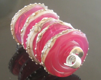 Made To Order(MTO) –Handmade Veiled Heather  decorated with Silvered Ivory and Fine Silver trail Rounds Lampwork Beads