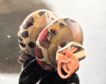 Handmade Lampwork Beads Set: Sand wrapped in Fine Silver Foil rolled in Multi Colored Frit Disk Earring Pair