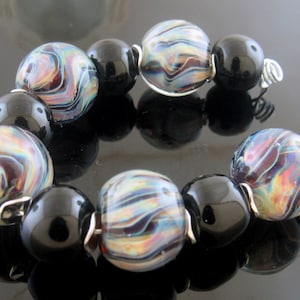 Handmade Artisan Silver Glass Twisty Encased Round Lampwork Beads
