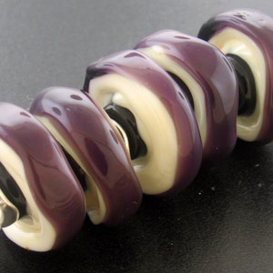 Handmade Silver Purple and Ivory Disk Lampwork Beads