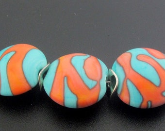 Made To Order(MTO) --Handmade Light Turquoise with splashes of Coral Lentils Lampwork Beads