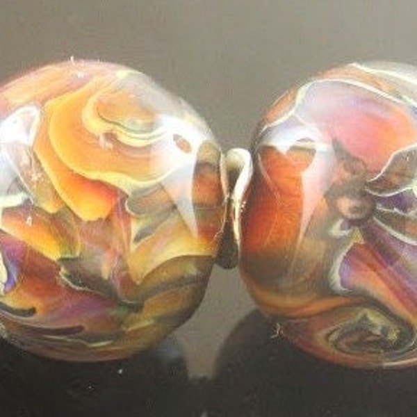 Handmade  Striking Silver Frit Twirled and Encased Lampwork Round Earring Bead Pair