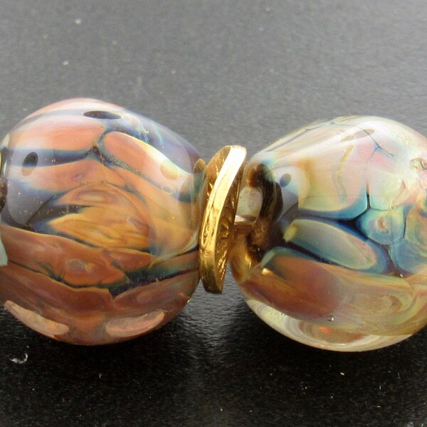 Handmade Black with Raku Encased Nugget Lampwork Earring Beads