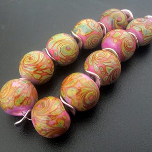 Made To Order (MTO) –Handmade Purple Rose Rolled in Raku Frit twirled Round Lampwork Beads