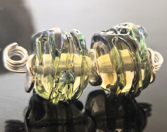 Handmade Lampwork Beads Set: Clear drizzled with Silver Glass Earring Pair