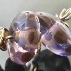 Handmade  Purple with dots Lampwork Earring Disk Bead Pair