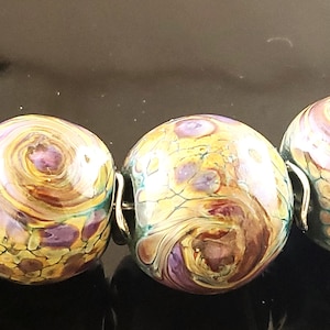 Handmade Lampwork Beads: Copper Green, Silver, Raku Rose Frit(MTO)