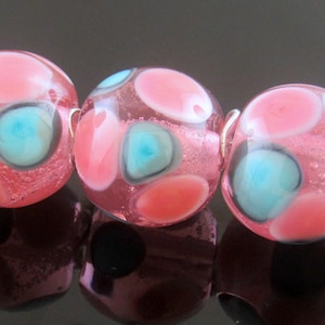 Handmade Lampwork Beads: Pink, Turquoise, and Rose Detail (MTO)