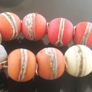Made To Order (MTO) –Handmade Ivory Grey Coral Apricot and Sunrise with Silvered Ivory and Fine Silver Round Etched Lampwork Beads set