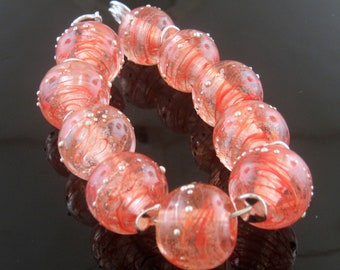 Made To Order (MTO) –Handmade Organic Coral and Clear Mixed Encased with Fine Silver Round Lampwork Beads