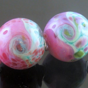Made To Order (MTO) –Handmade Purple Rose and Copper Green Twirled Round Lampwork Earring Bead Set