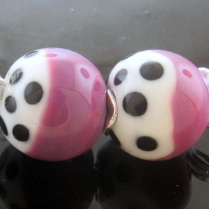 Made To Order(MTO) –Handmade Purple Rose and White Round Decorated with Black Dots Earring Lampwork Beads
