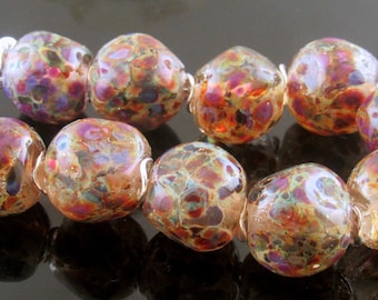 MTO--Handmade Fine Silver with Striking Color Frit Nugget Lampwork Beads