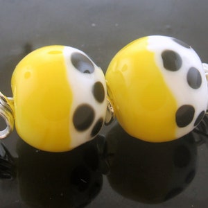 Made To Order(MTO) –Handmade Yellow and White Round Decorated with Black Dots Earring Lampwork Beads