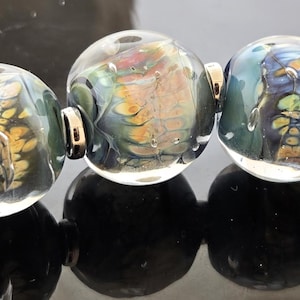 Handmade Lampwork Beads: Silver Blue with Striking Frit Encased Set