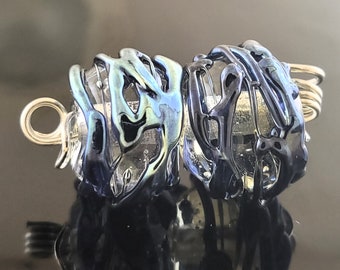 Made To Order (MTO) –Handmade Clear with Silver Blue Metallic Drizzled Lampwork Round Earring Beads