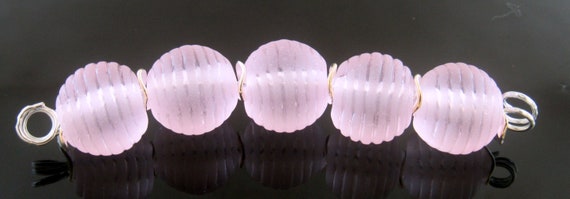 Handmade Pink Ribbed Lampwork Beads: Etched Matte Finish (MTO)