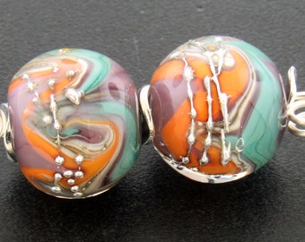 Made To Order(MTO) --Handmade Silver Ivory and Turquoise Violet with Fine Silver trail lampwork bead earring pair