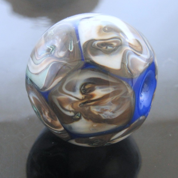 Handmade Organic Cobalt Blue Decorated with Striking Silver Twirled Encased Round Focal Lampwork Bead