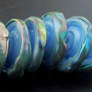 Made To Order (MTO) –Handmade Opal Blue decorated with Silvered Shards Disk Lampwork Beads