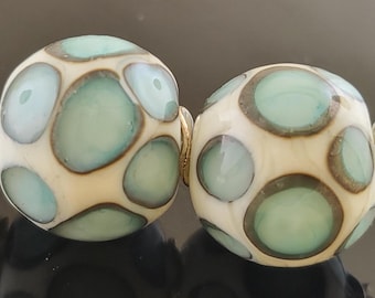 Made To Order (MTO) –Handmade Lampwork Earring Beads: Ivory with Copper Green Dots